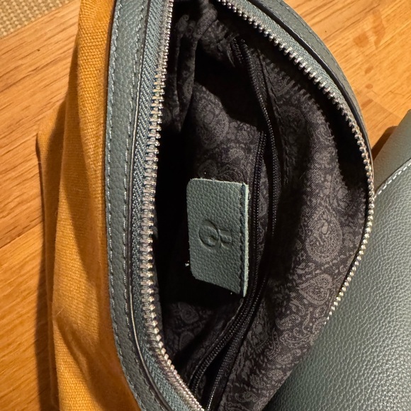 Steel Blue and Brown Leather Tote Bag with Cosmetic Pouch - Picture 9 of 12